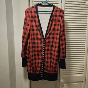 Red/black checkered cardigan